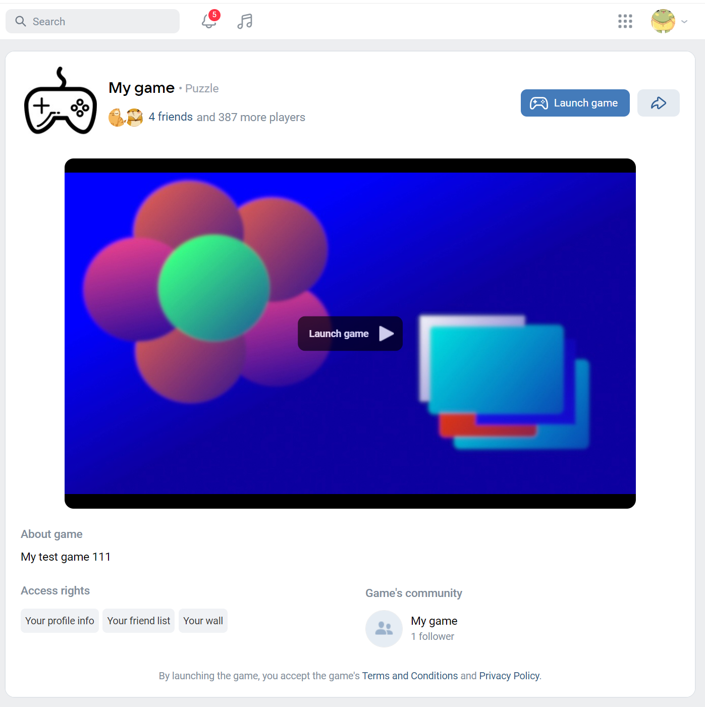 Example of a screen with info about the required permissions